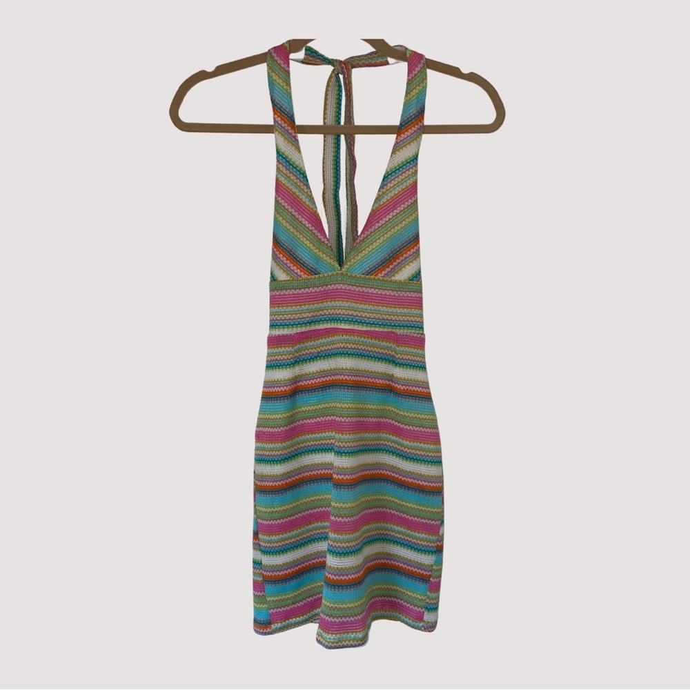 ❌❌SOLD❌❌PacSun Kendall & Kylie Colorful Striped Knit Mini Halter Dress Size XS